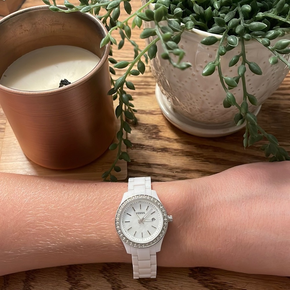 Womens White Ceramic Fossil Watch